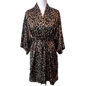 Vintage Y2K Victoria's Secret Leopard Print Satin Kimono Robe Angel Glam S/M